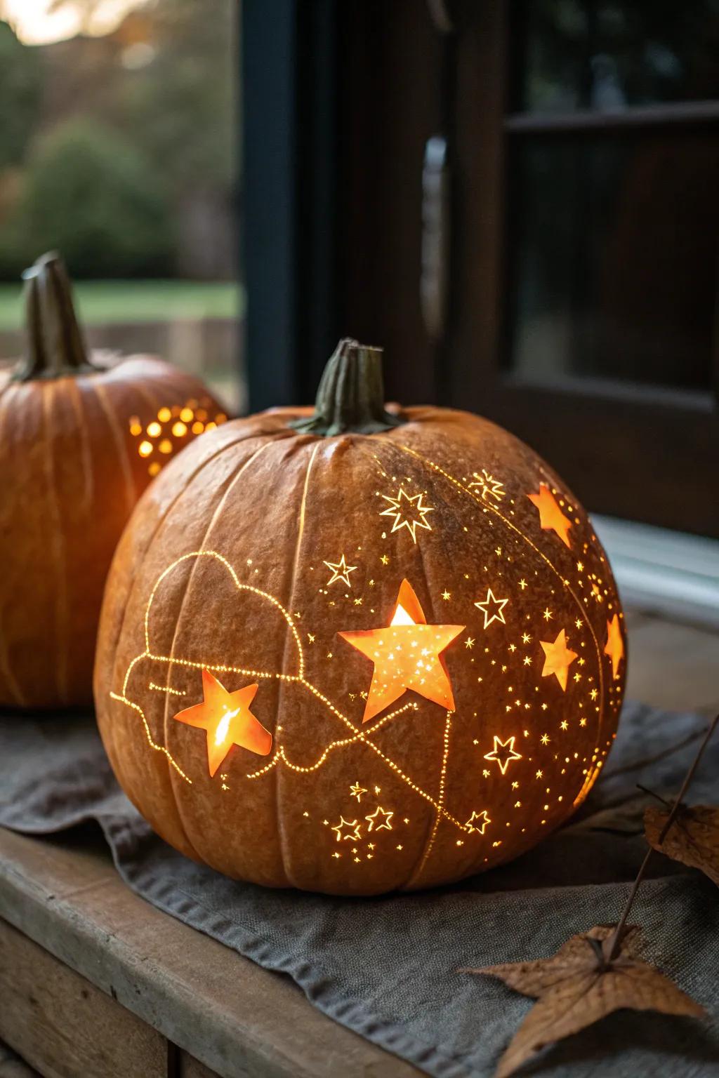A magical starlit night gourd, casting exquisite light and shadow patterns.
