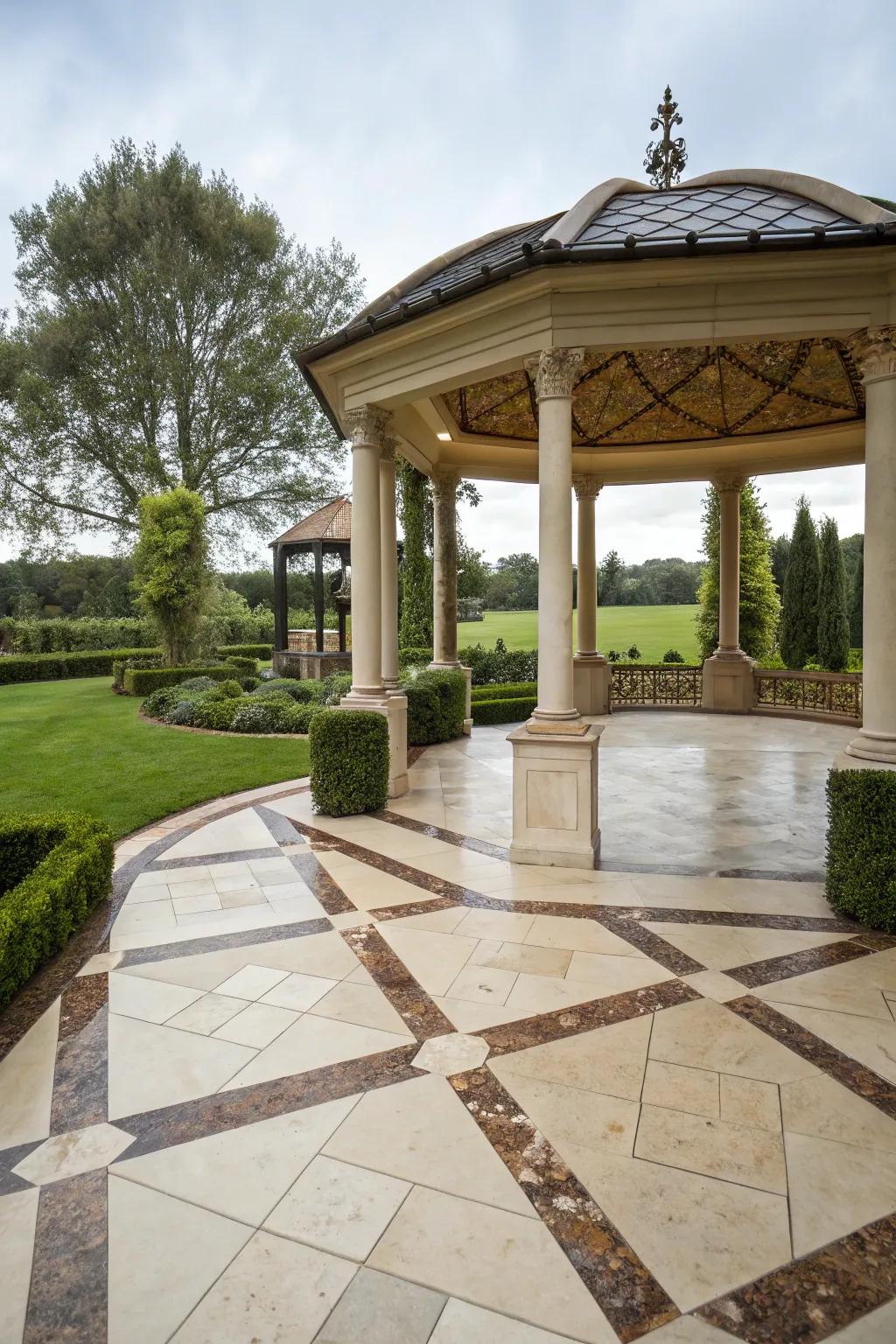 Elevate your gazebo with elegant stone tiles.