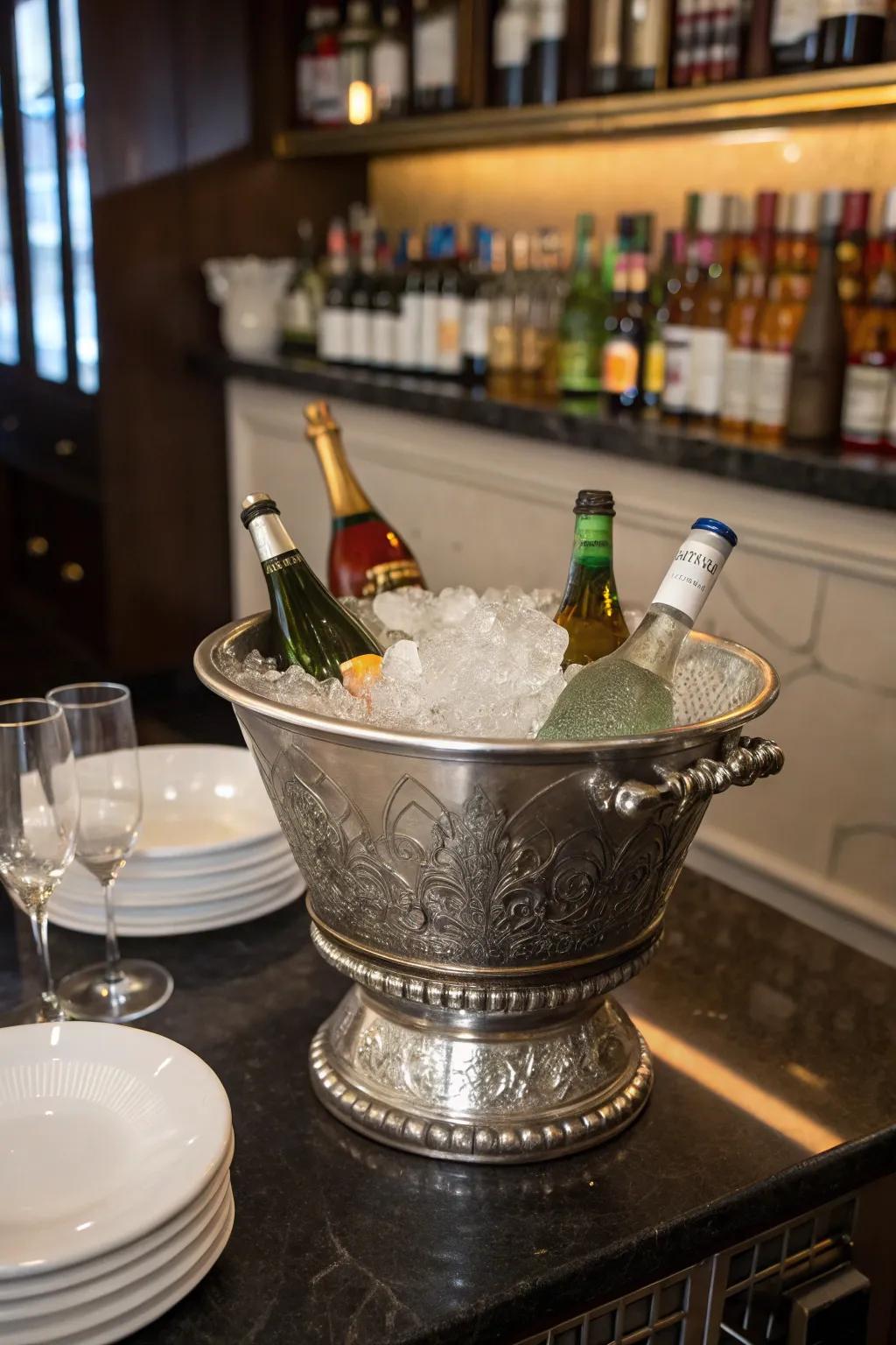 Add charm and utility with a decorative cooling bucket.