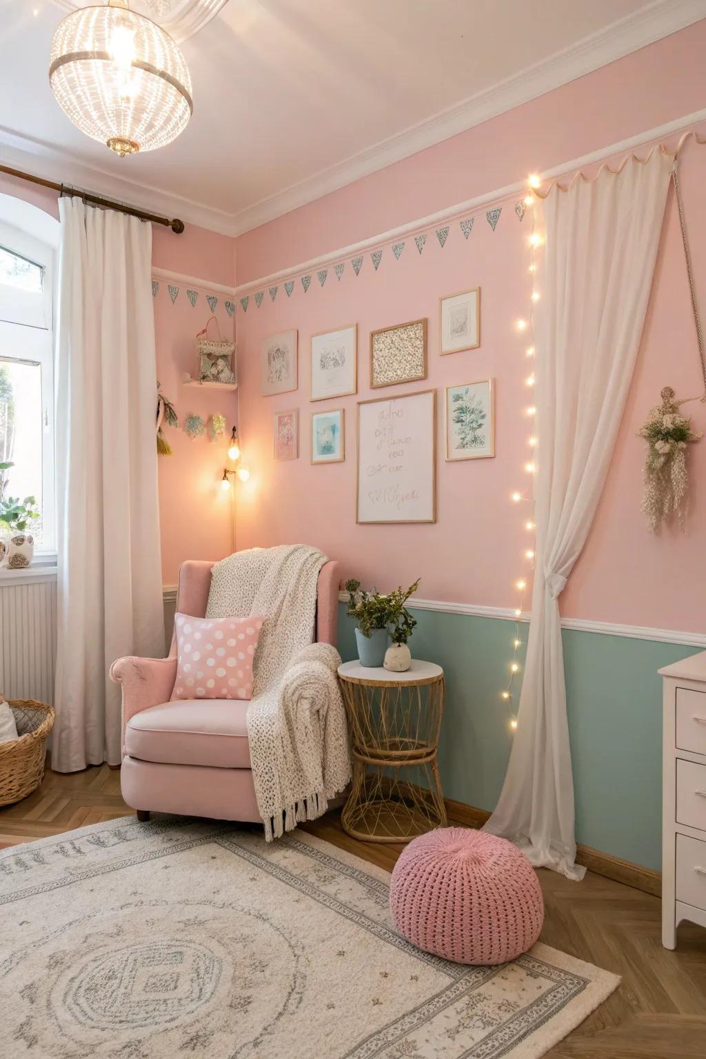 Pastel colors create a soothing and inviting space.