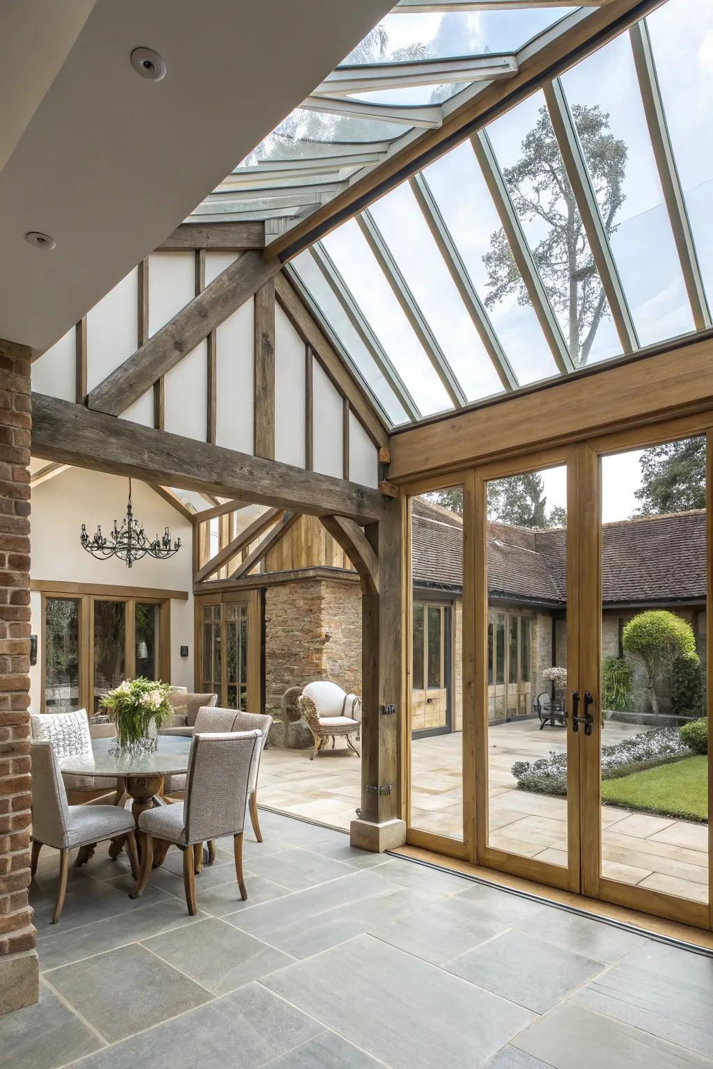 A balanced mix of classic and contemporary within a glass extension.