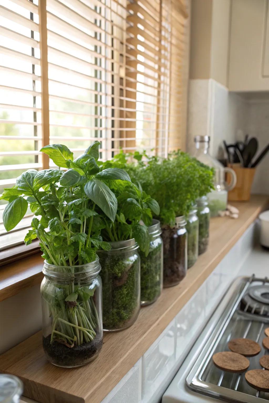 A petite herb patch conveys newness and zest to your cooking area.