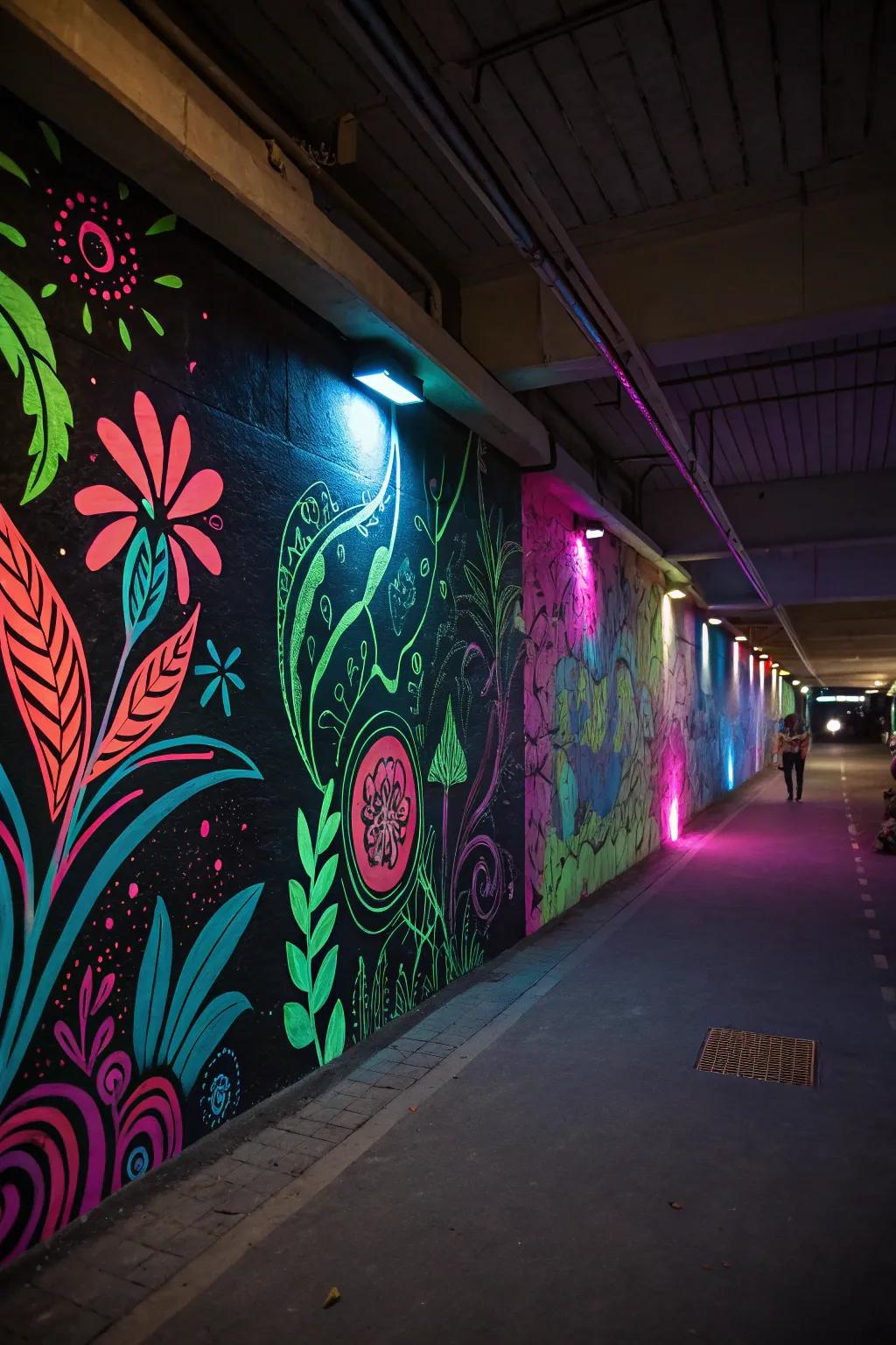 Create a masterpiece with fluorescent paints for an artistic touch.