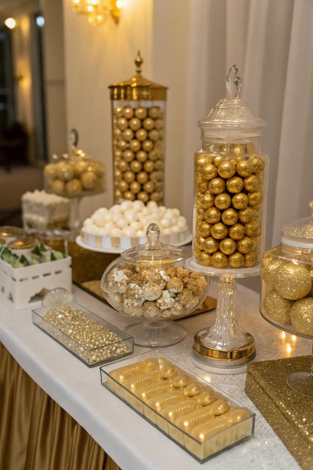 Accents of gold elevate your candy presentation to new heights of sophistication.