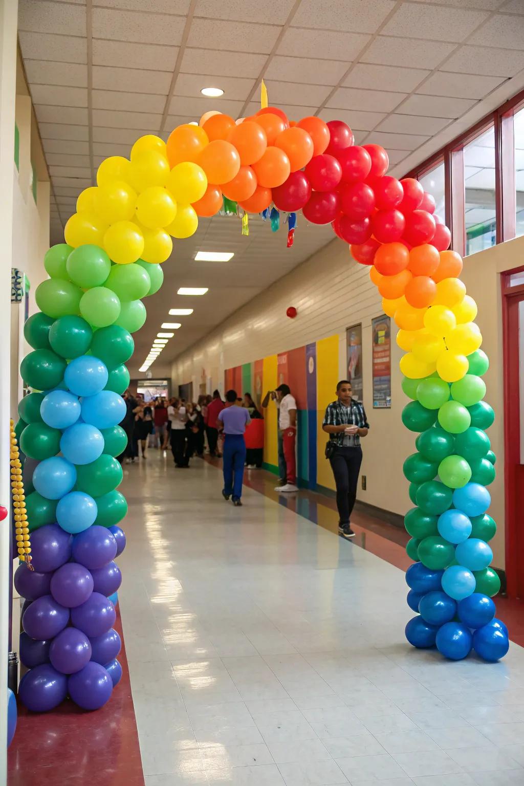 Radiating academic pride: A vibrant balloon arch to frame the scene.