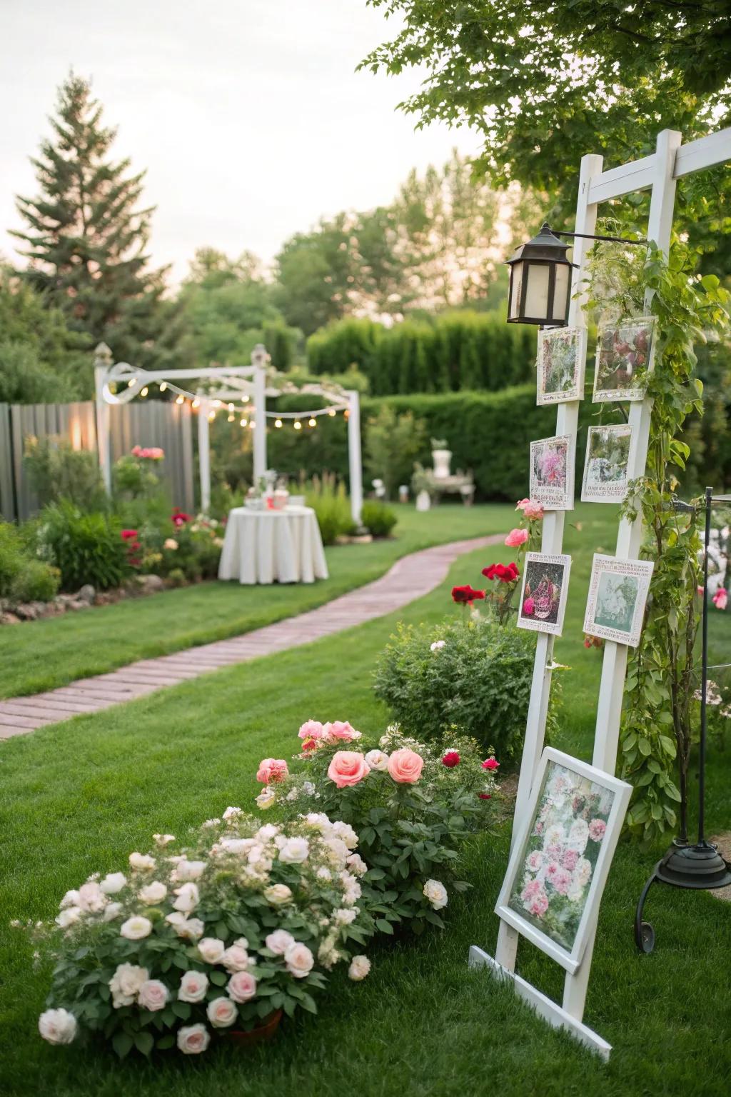 Exterior garden showcases blend the allure of nature with cherished memories.
