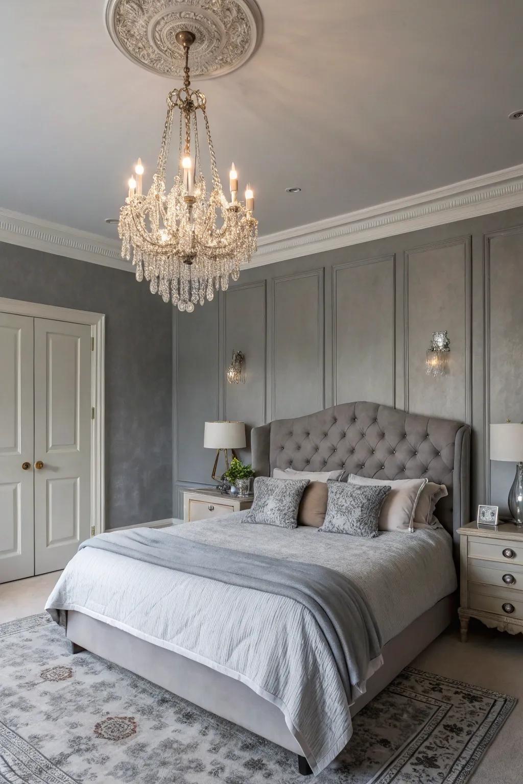 Statement lighting adds luxury to the room.