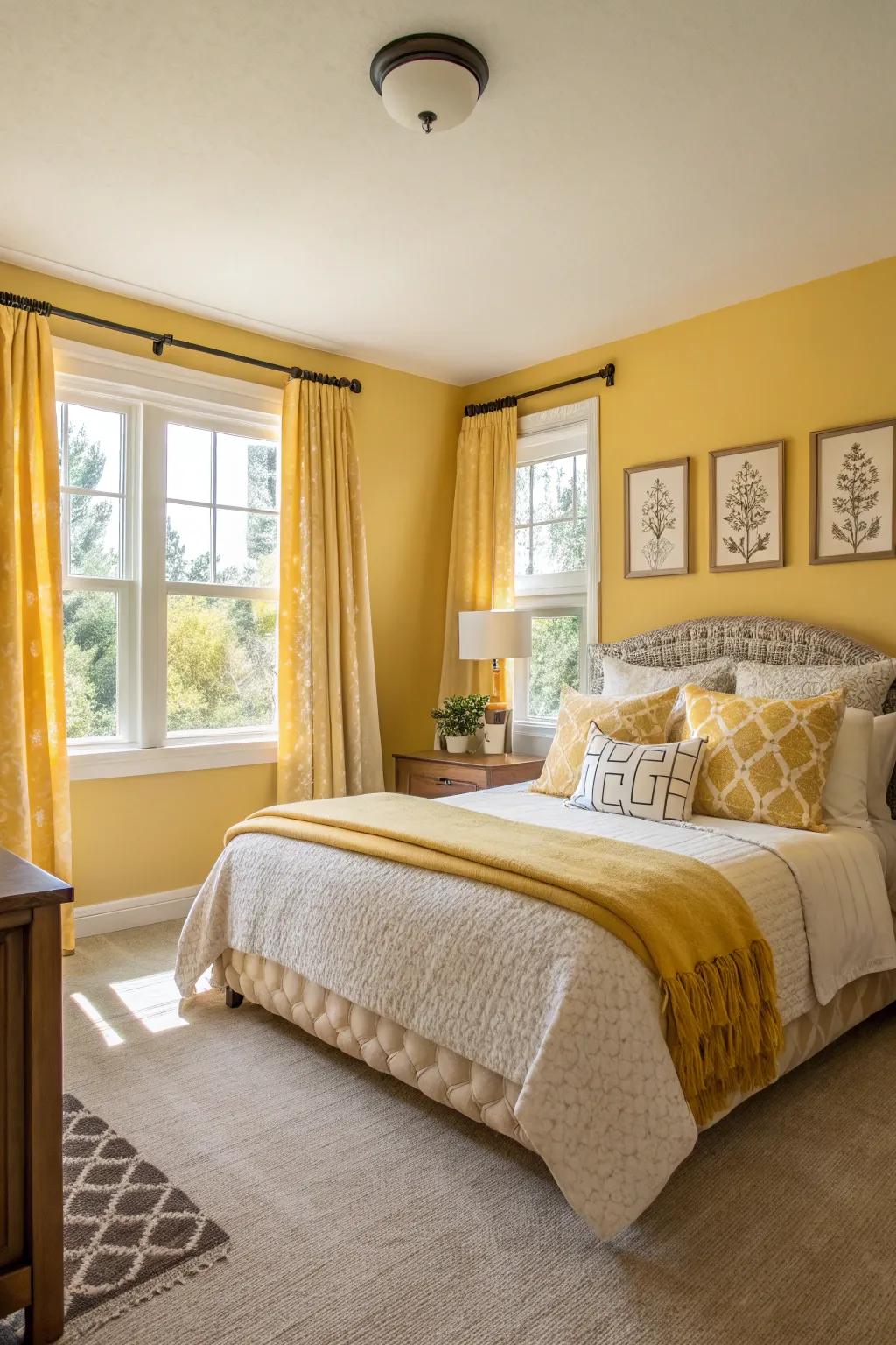 A guest room with sunny yellow accents to brighten any stay.