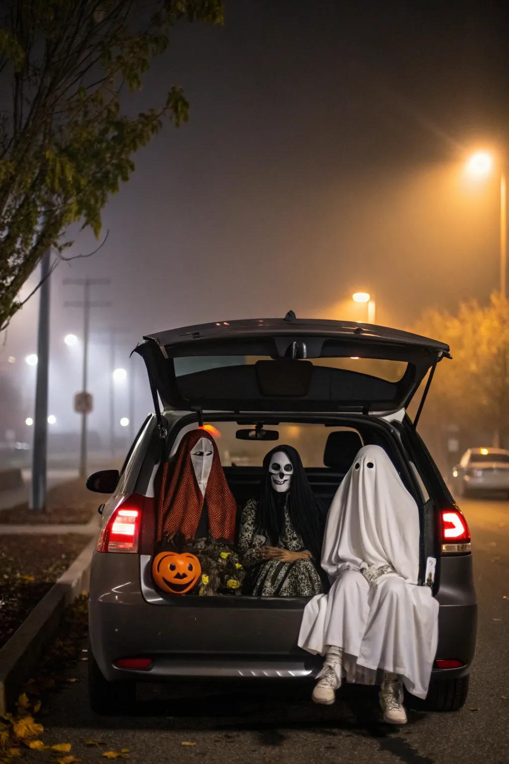 Costumed characters add a lively Halloween essence to your car.