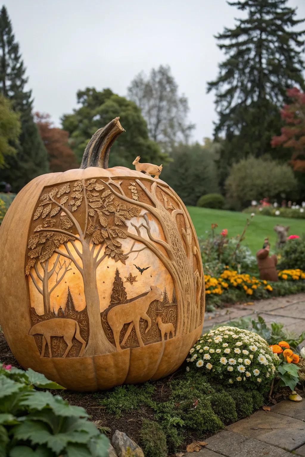 Nature-inspired designs capture the exquisite beauty of the outdoors right on your pumpkin.