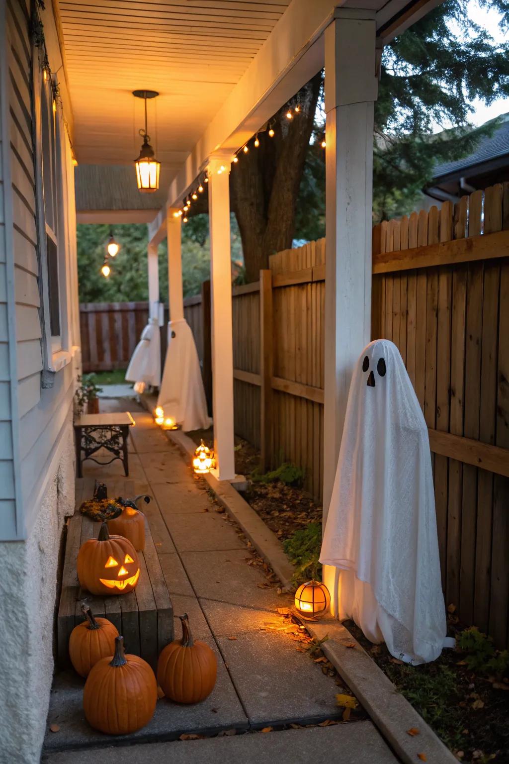 Adhesive film ornamentation establishes the impeccable eerie scene on your porch.
