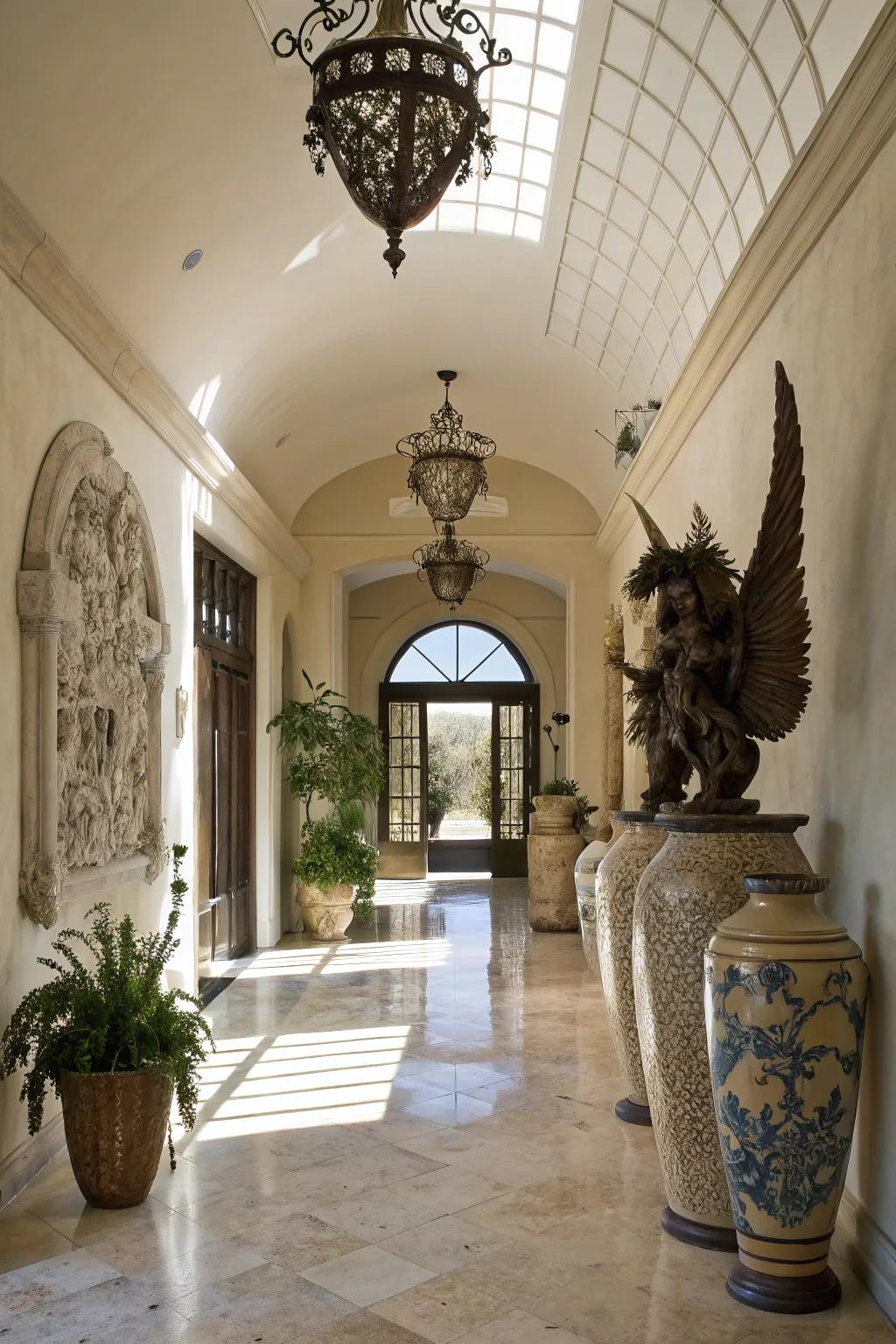Unique accents add personality and style to the entryway.