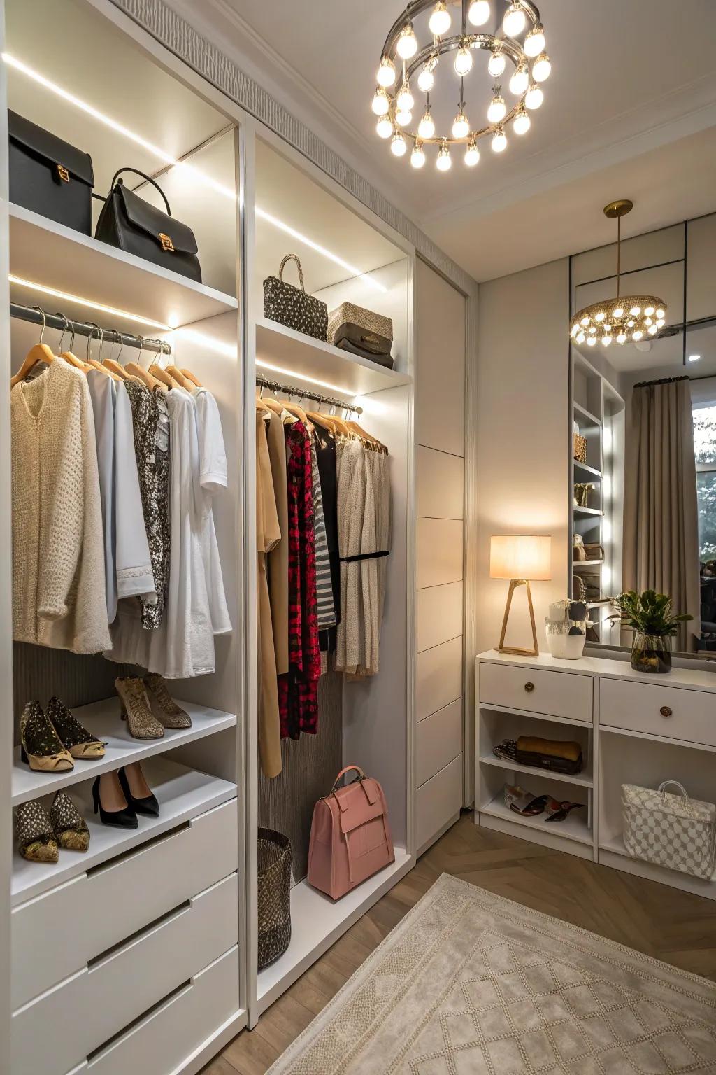 Enhance your closet's allure with strategic lighting choices.