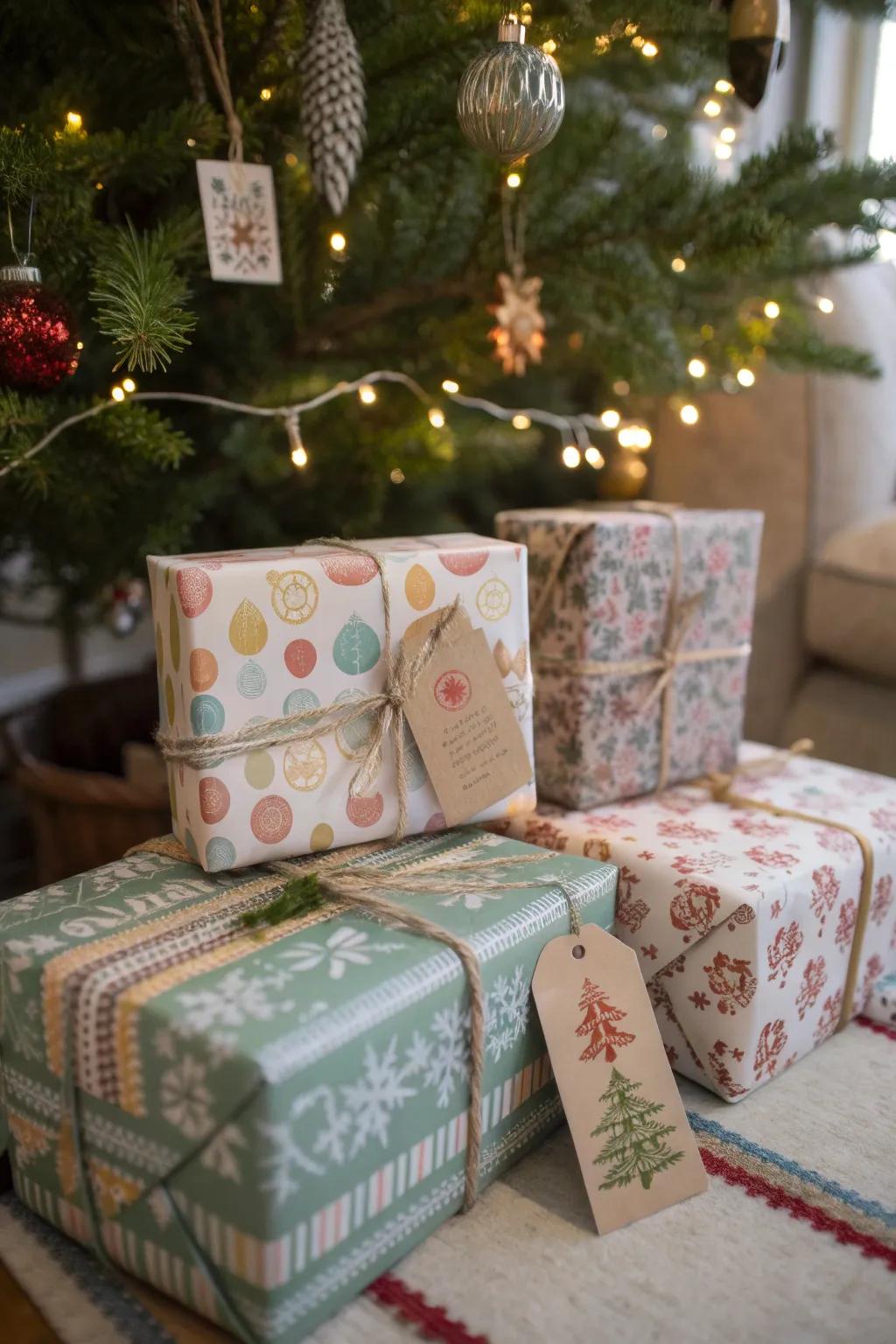 Presents encased in flair, enhancing the festive decoration.