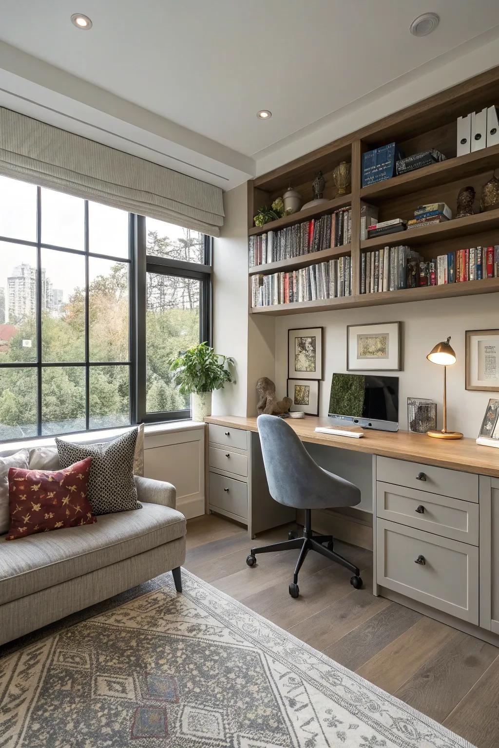 A versatile area combining living and working spaces.