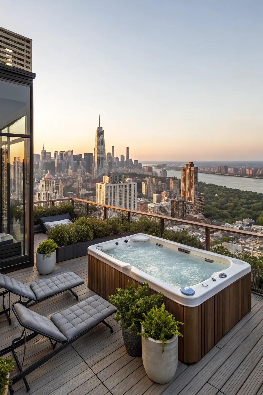 A rooftop hot tub deck offers breathtaking views and a peaceful escape.