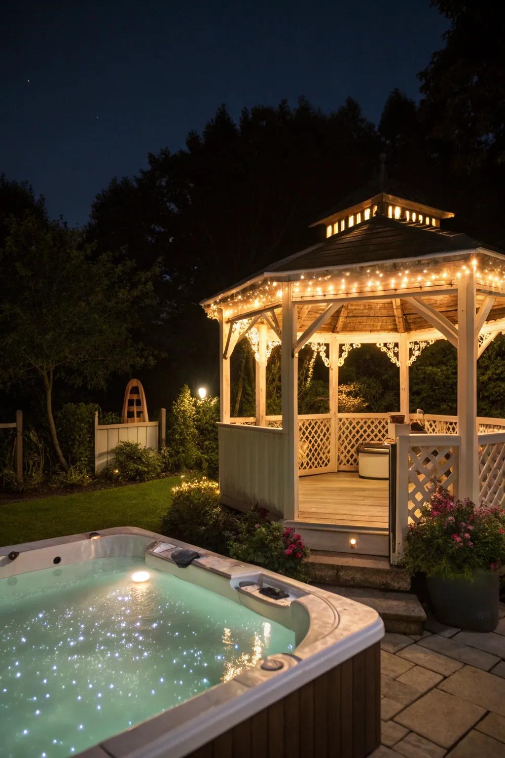 Ambient lighting creating a magical nighttime ambiance.