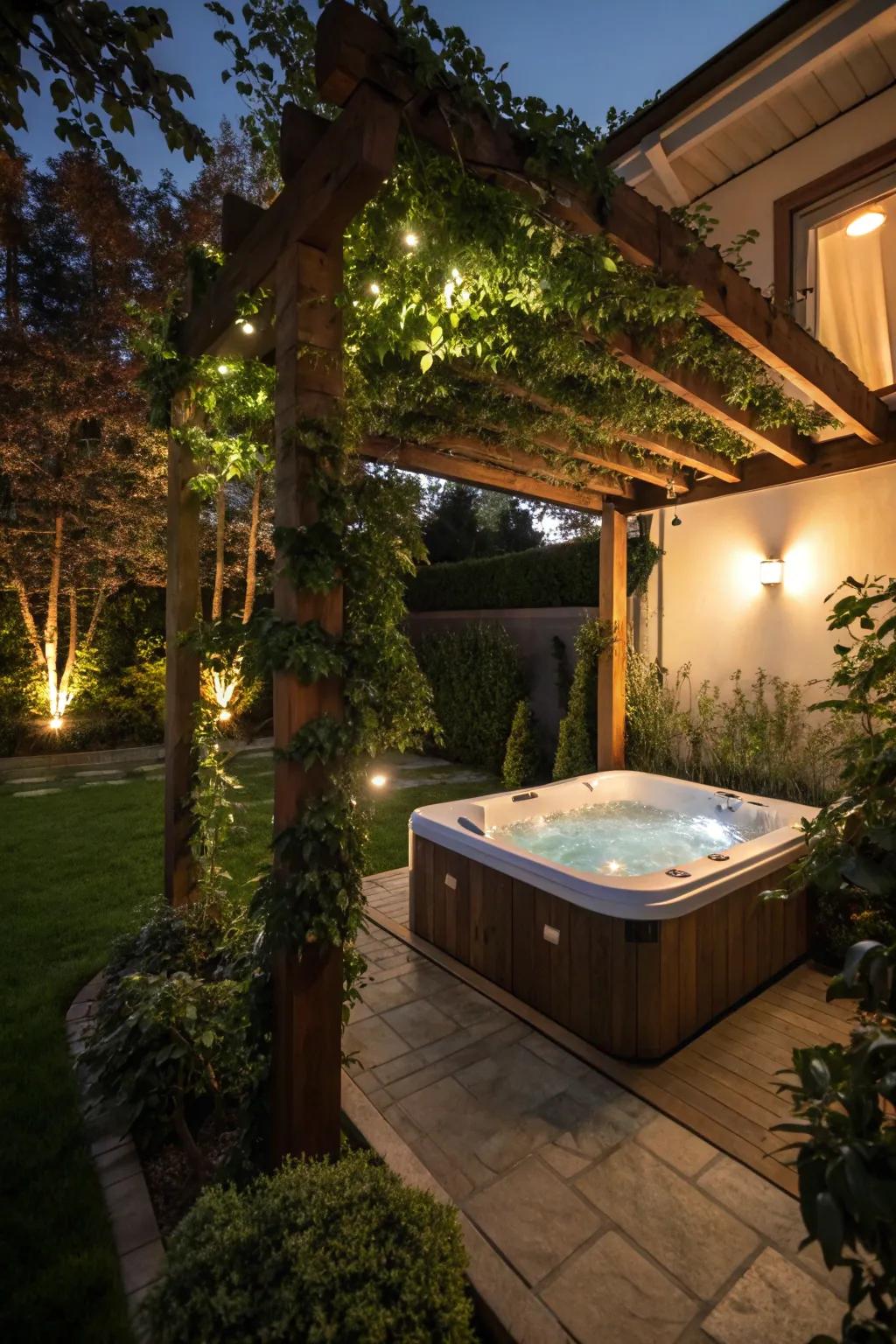 An arbor imparts configuration and allure to your spa area.