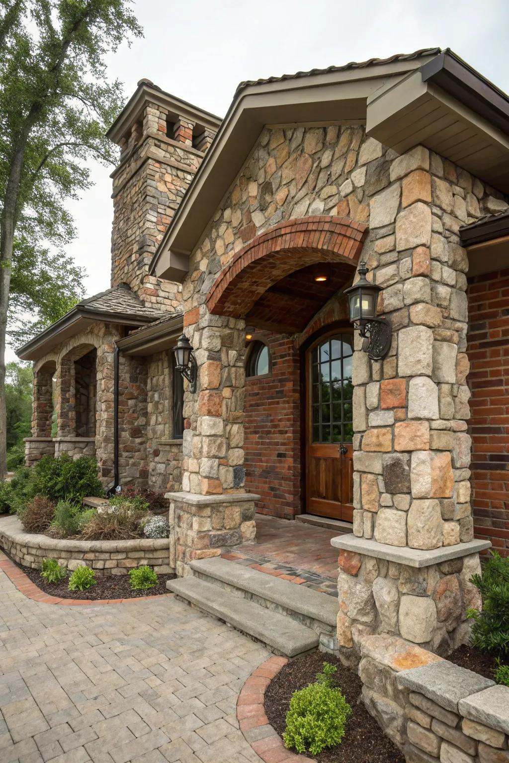 Earthy materials that add detail and personality to your entrance.