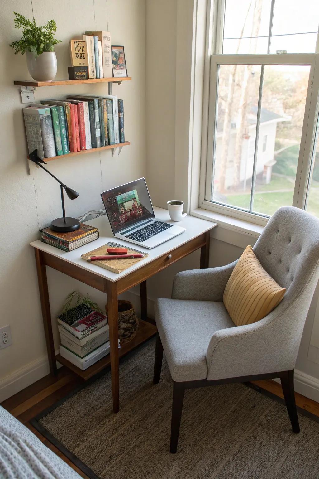 Create a productive spot with a compact desk and chair.