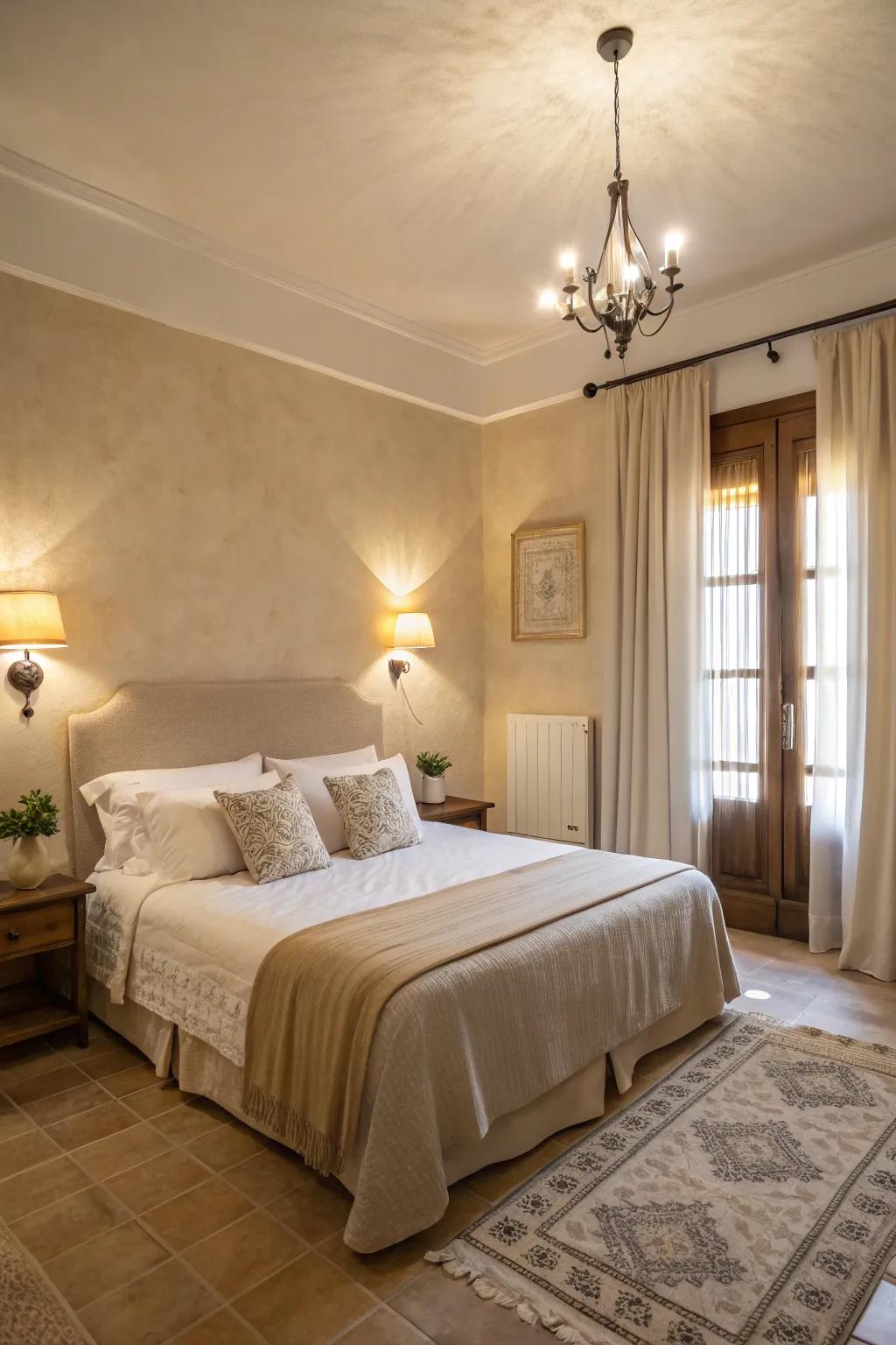 Soothing tones generate a tranquil and expansive atmosphere in any quarter.