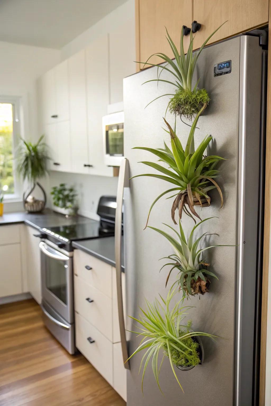 Air plant magnets enlivening your refrigerator.