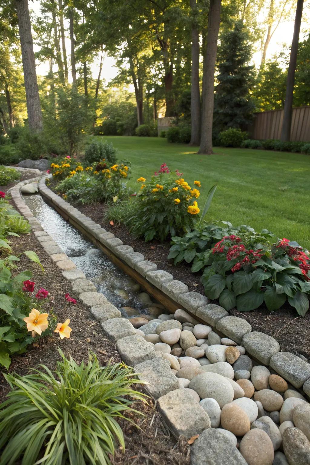Stone edgings add an earthy appeal while diverting water.