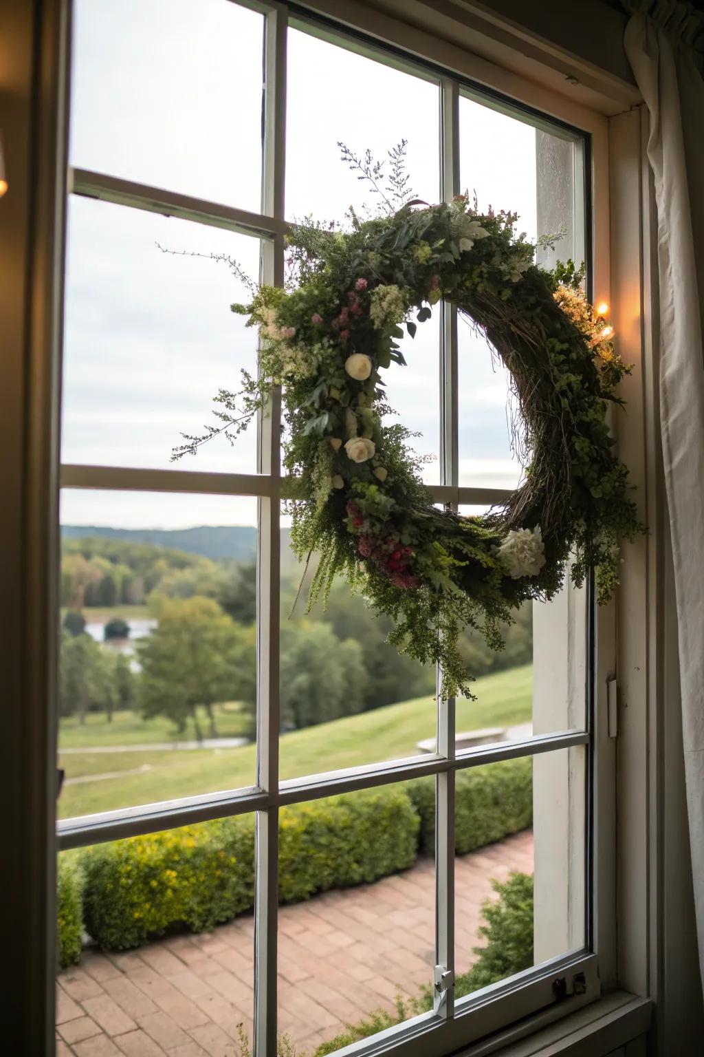 Produce a singular display by suspending your garland on a window.