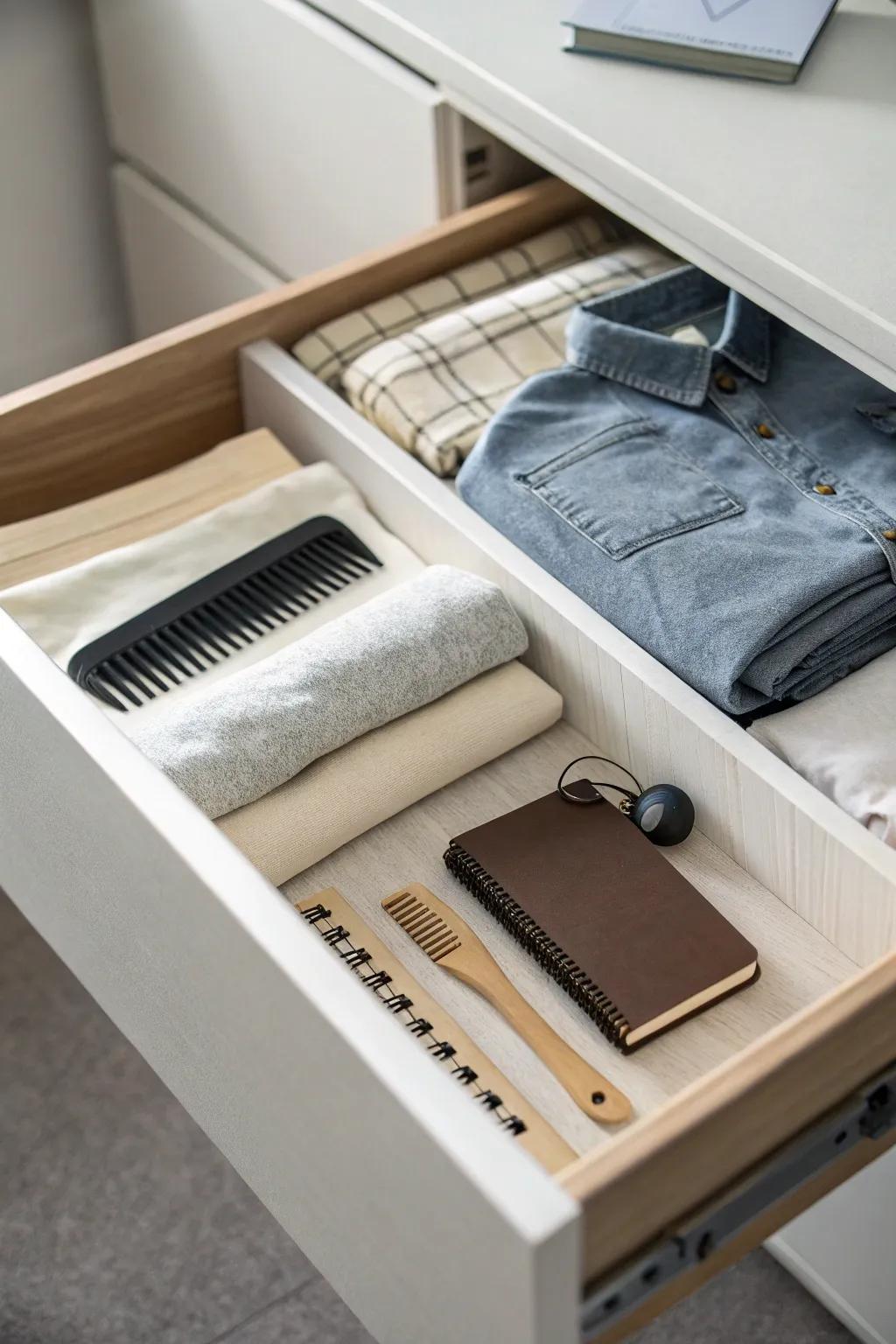 A minimalist approach to drawer organization for simplicity and ease.