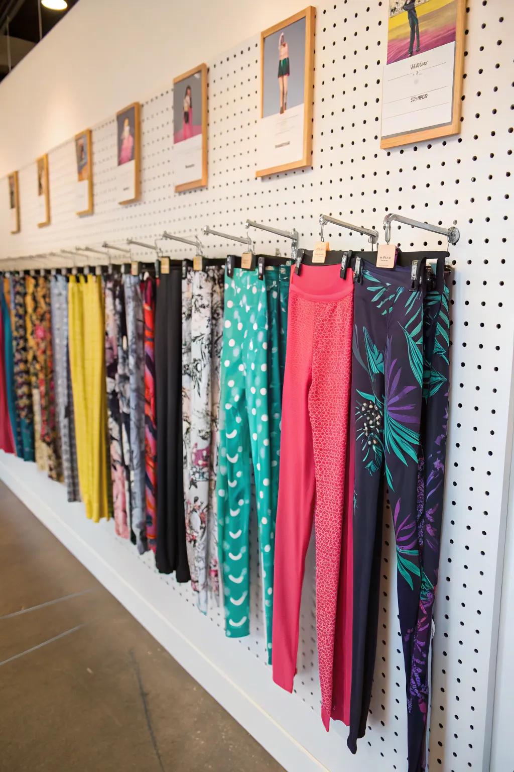 Design a unique organizing option with a DIY pegboard leggings rack.