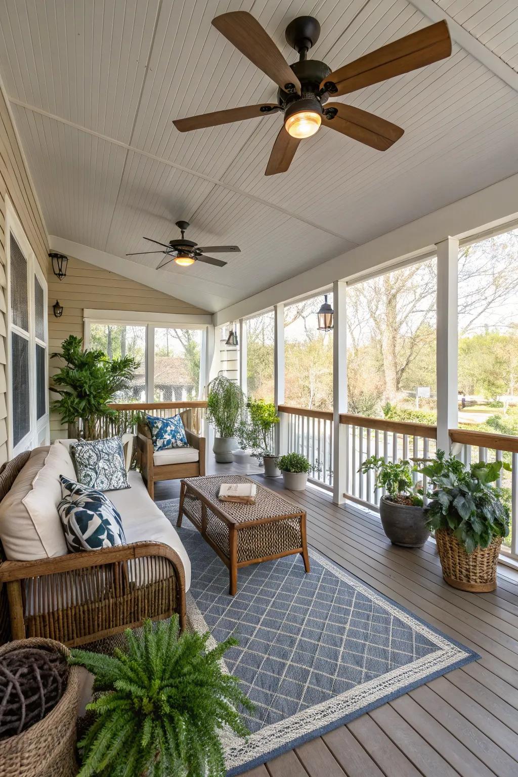 A smooth blend of outdoor and indoor components on this deck.