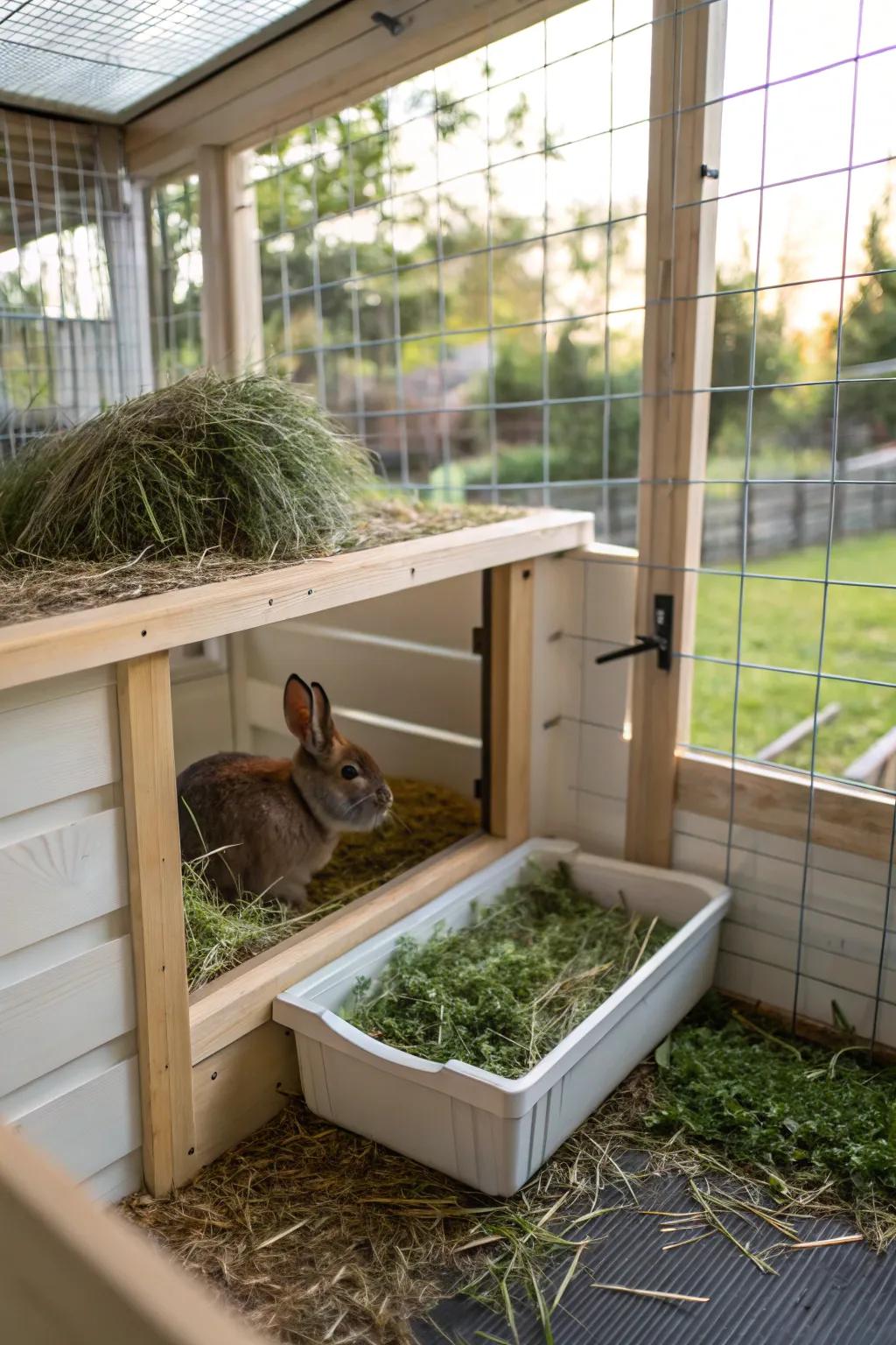 Litter training setups help maintain a clean environment.