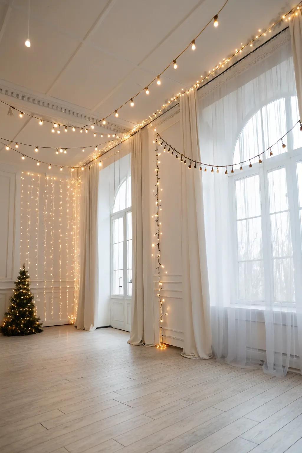 Enhance minimalist spaces through the understated integration of twinkle lights.