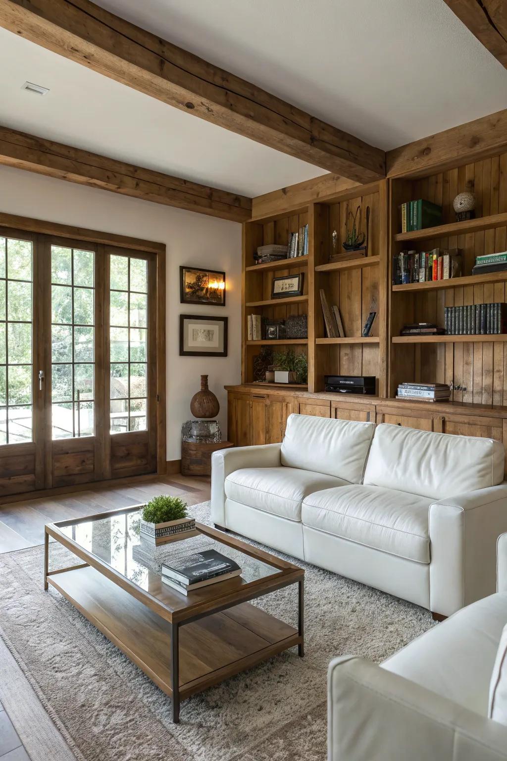 Contemporary furnishings encounter country allure for a harmonious visage.