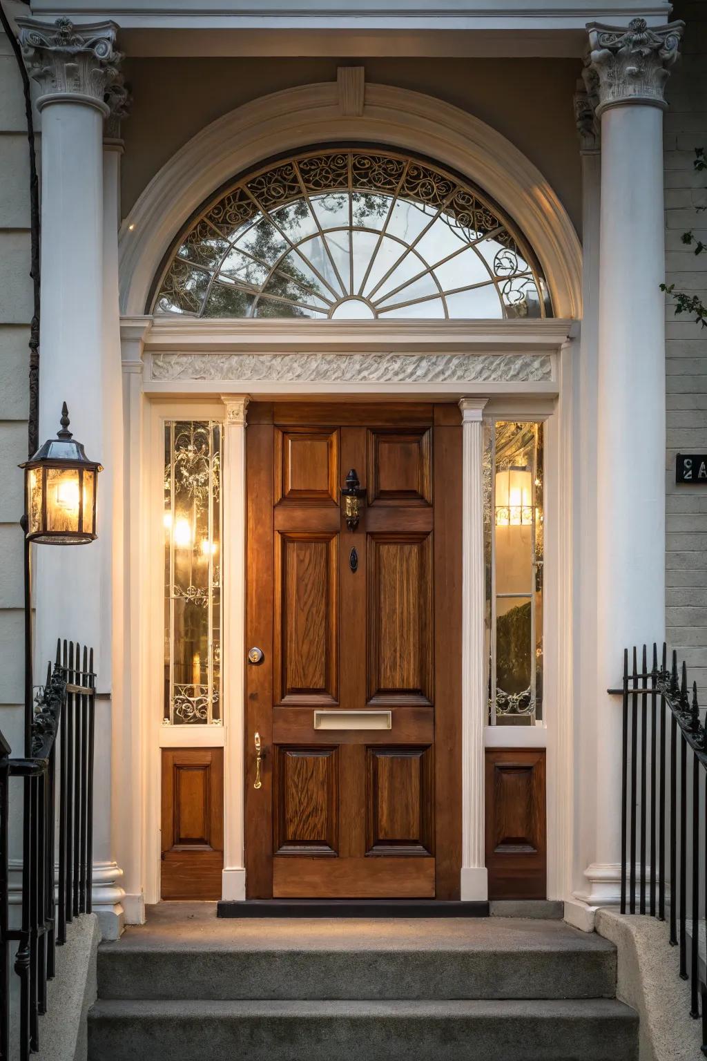 A fanlight brings light and sophistication to this door.