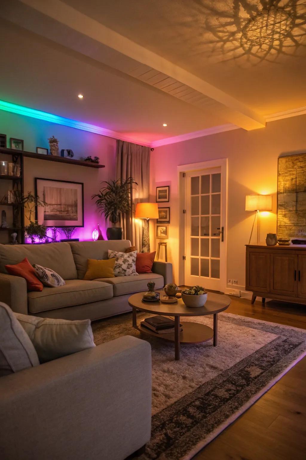 Smart illumination establishing vibrant atmospheres in a living space.