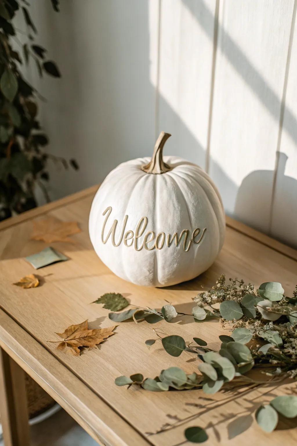 Welcome your guests with a cozy, personalized pumpkin greeting this Halloween!