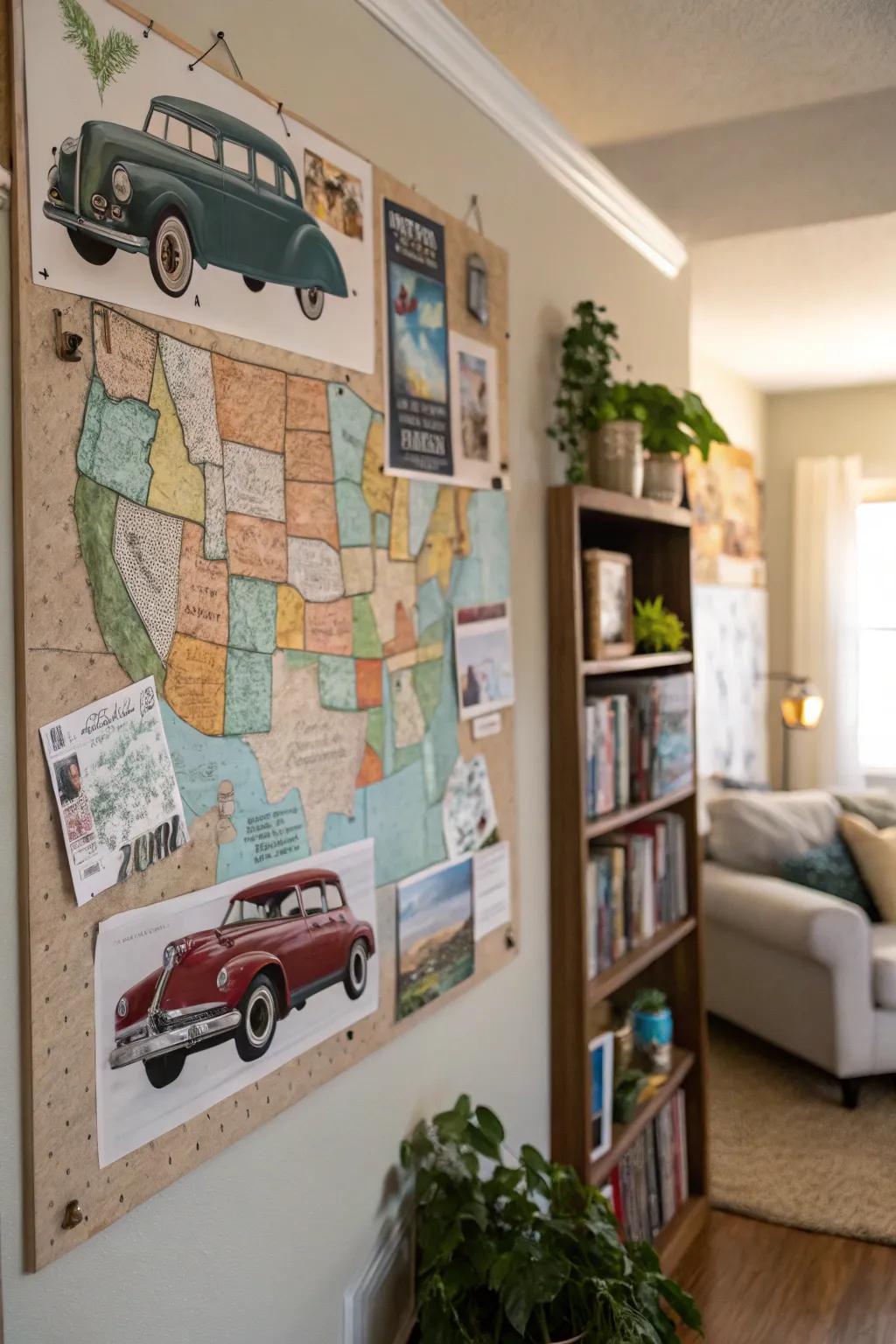 A travel-themed pinboard suited for adventure enthusiasts.