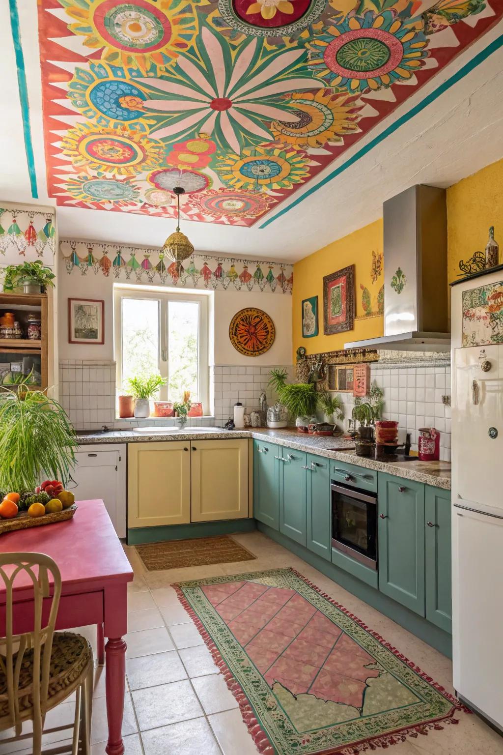 Infuse a burst of color into your kitchen with a painted ceiling.