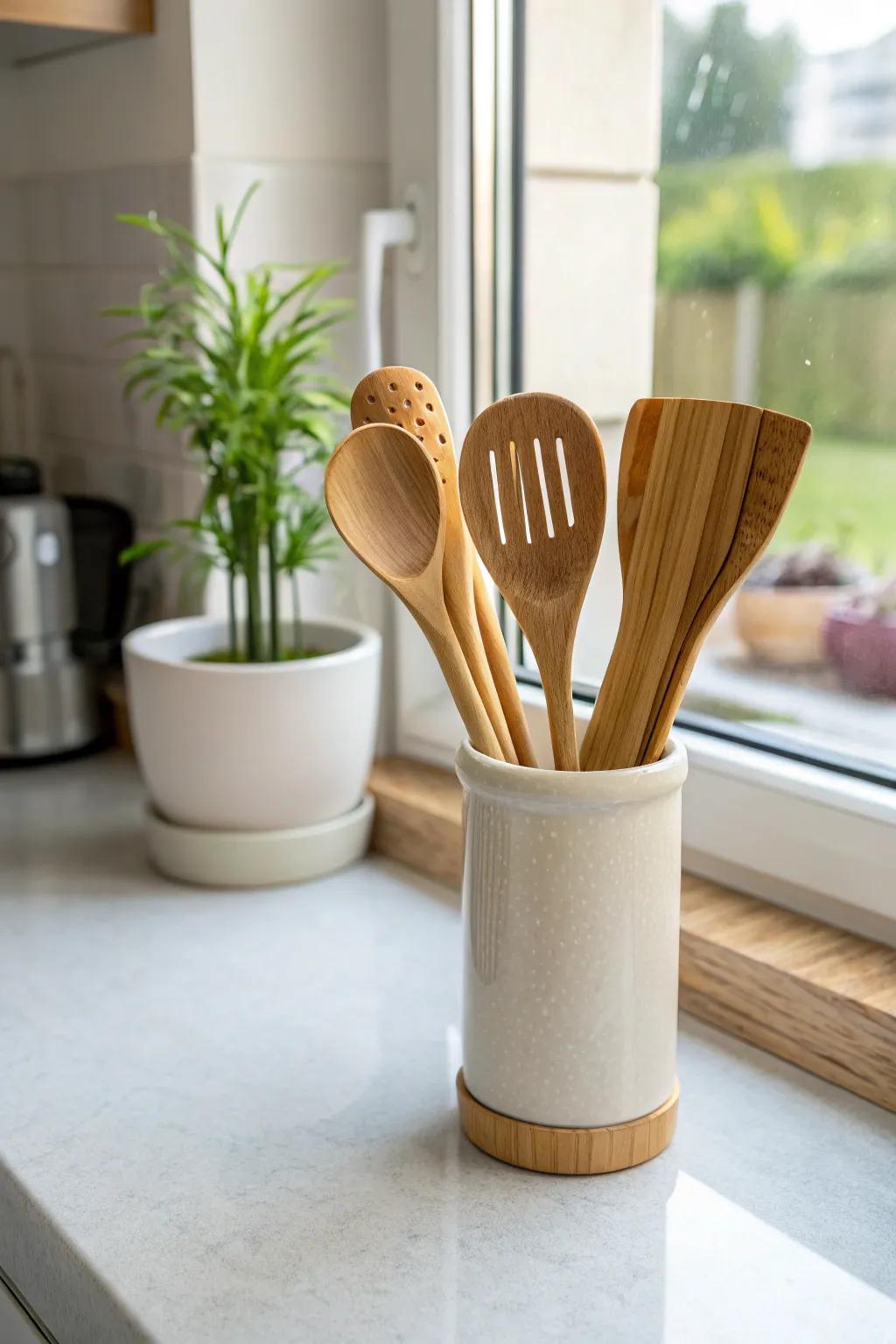 Wood utensils present an eco-aware alternative for everyday cooking tasks.