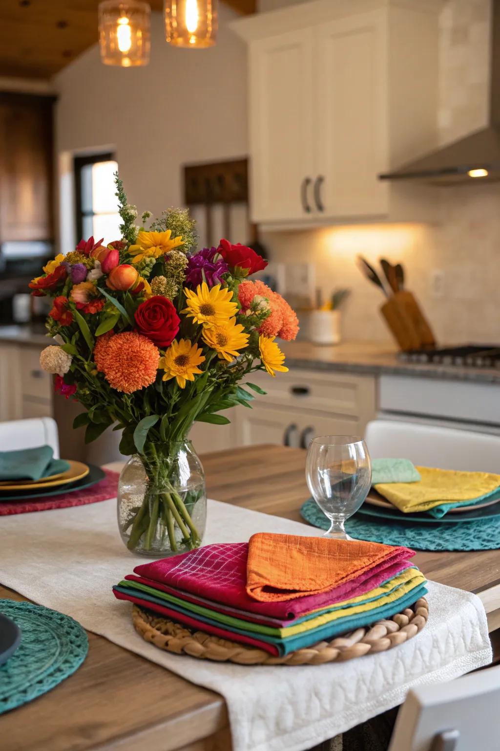 Vibrant details can transform a neutral kitchen into an energetic space.