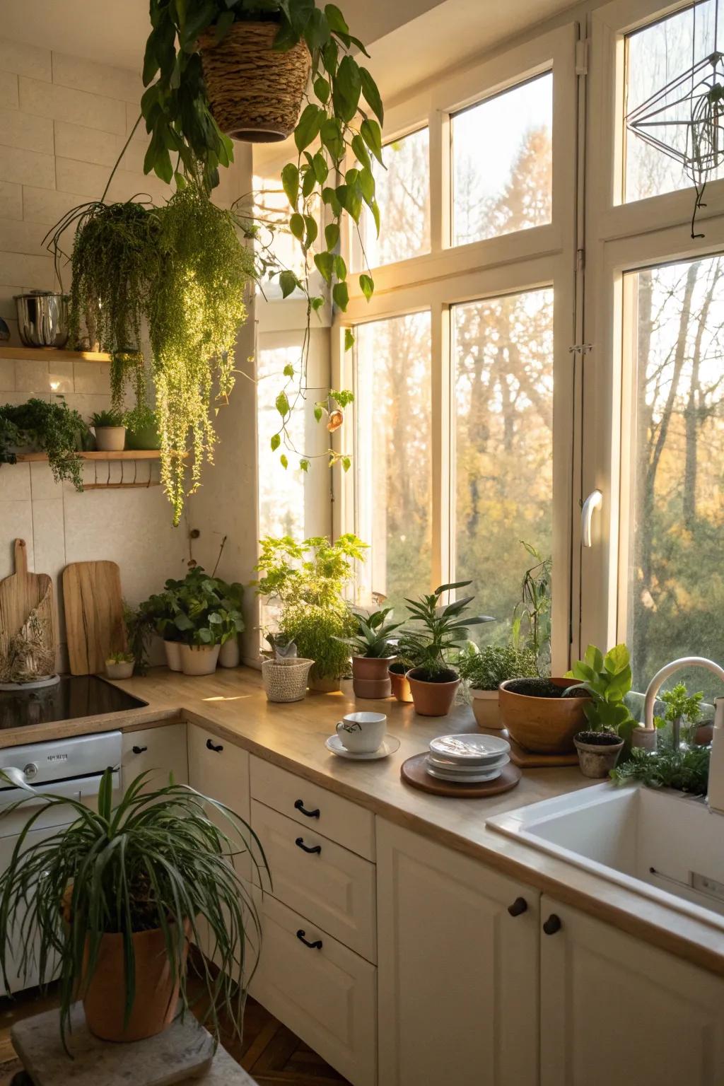 Utilize natural light to nourish your kitchen plants.