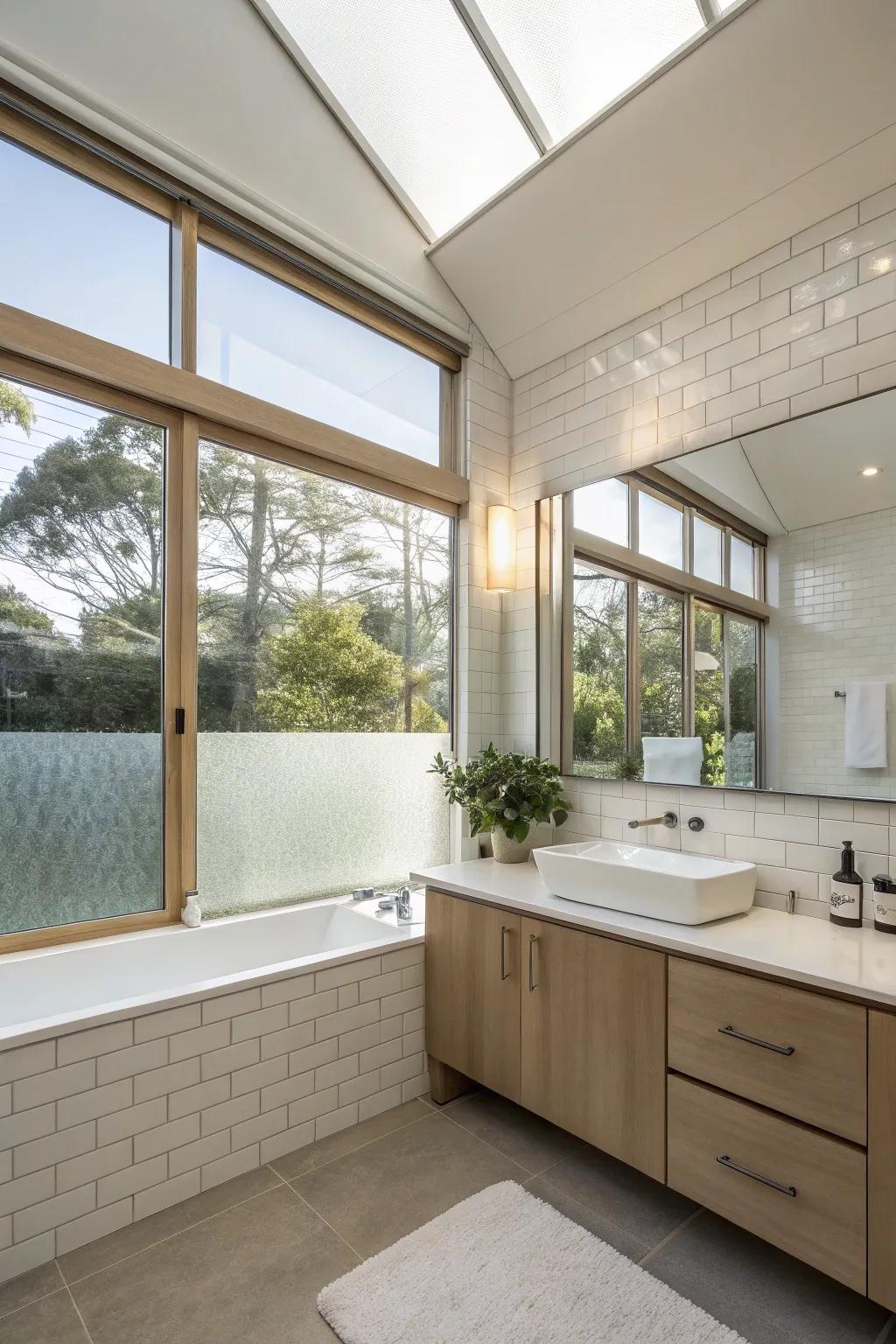 Elevated windows offering secrecy and sunshine for any bathroom.