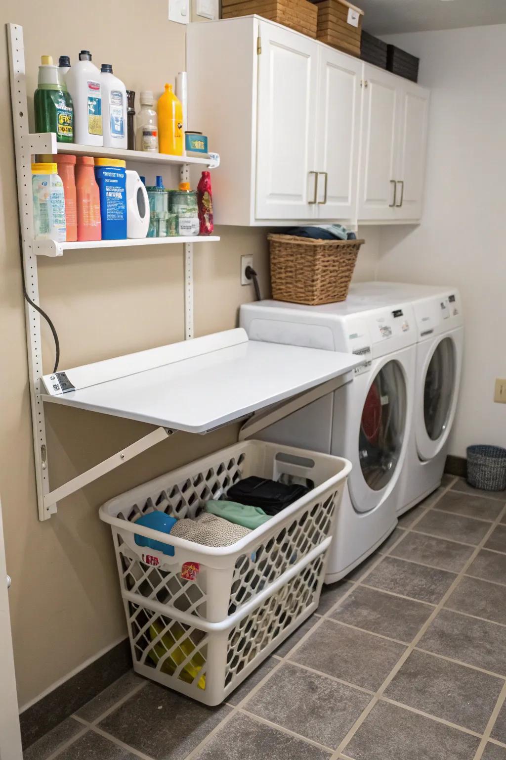 A wall-mounted table delivers flexibility in tight areas.