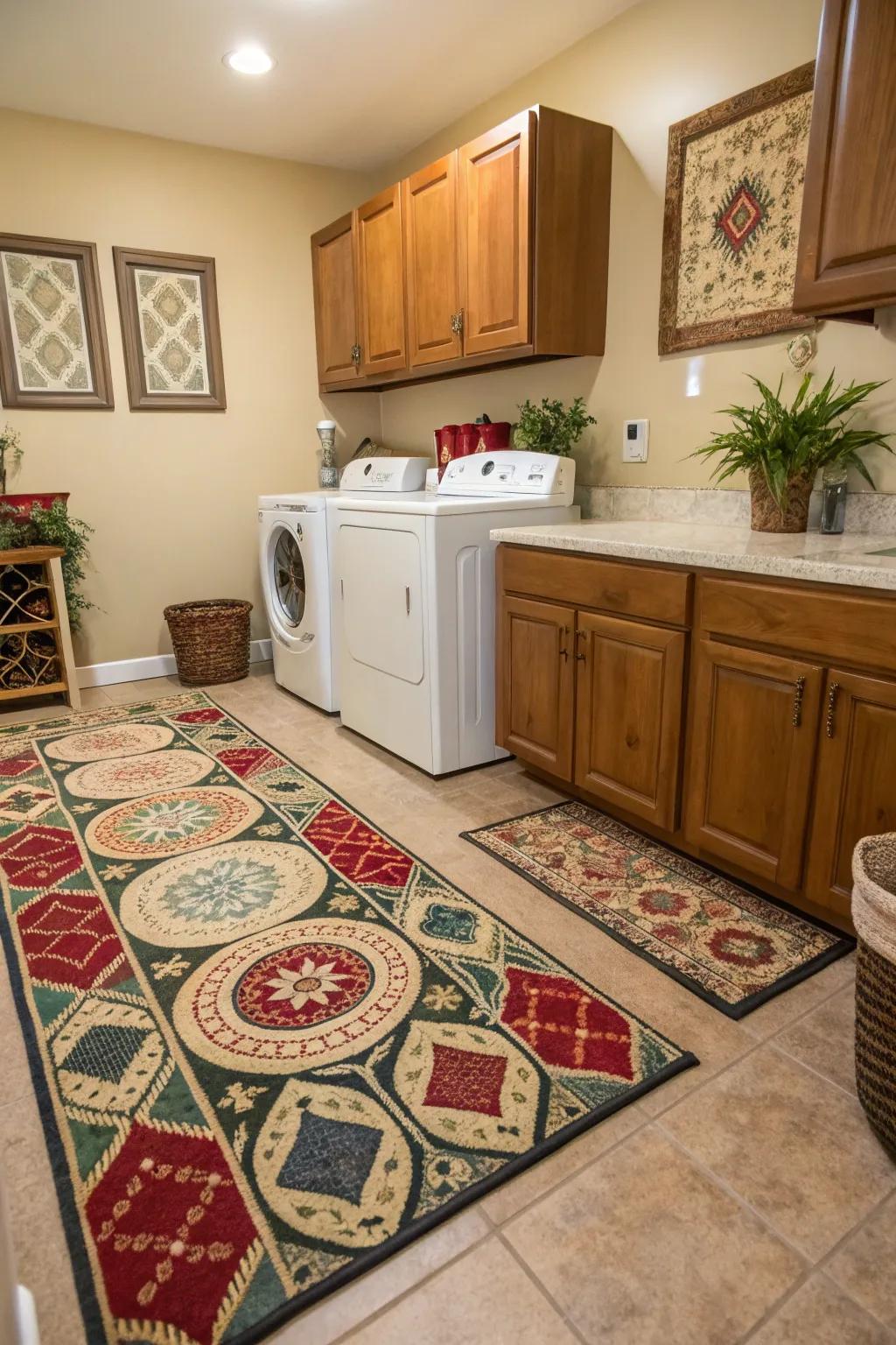 Personal decorative items bring individuality to the laundry area.