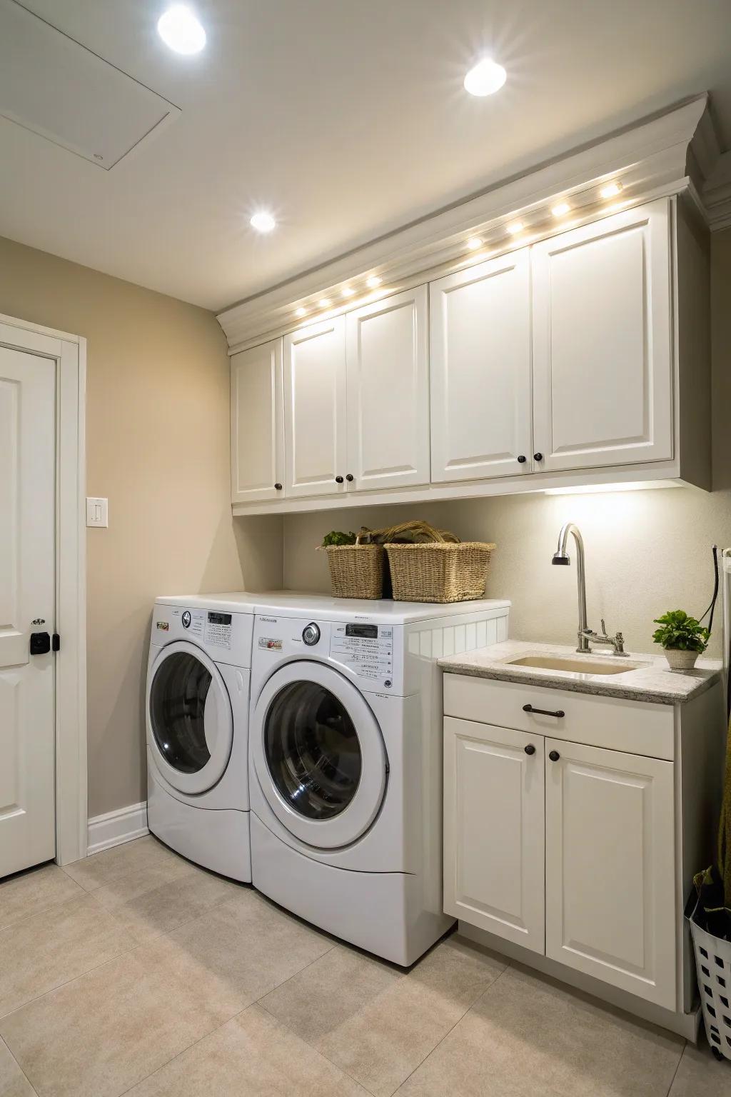 Brighten your laundry room with under-cabinet lights.