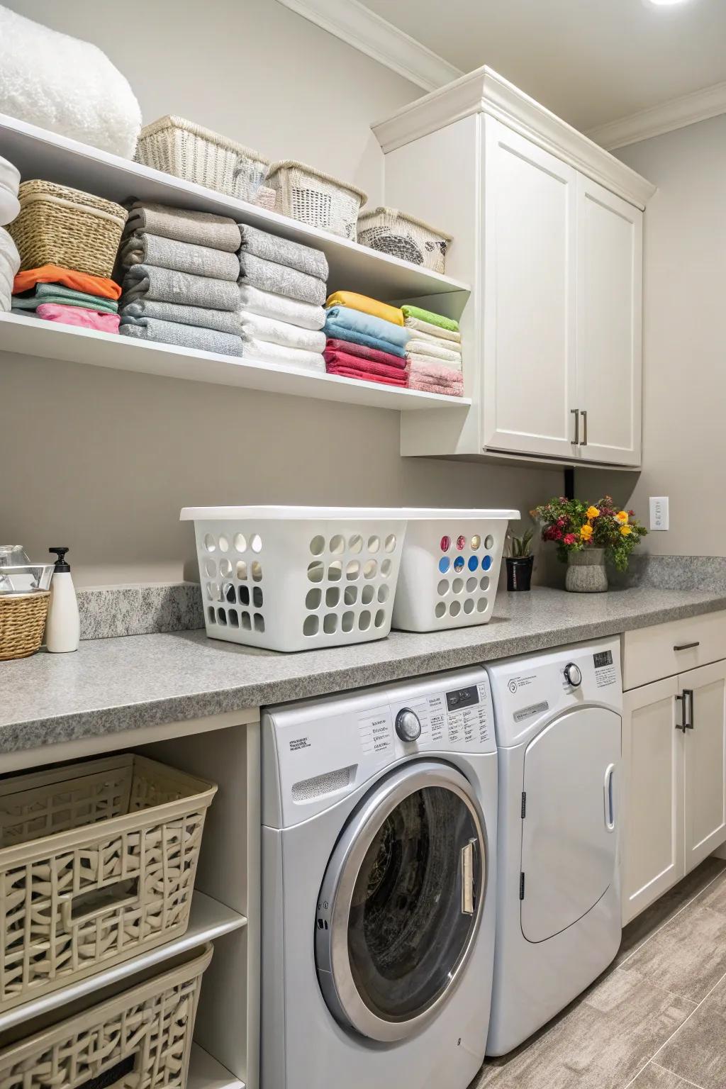 Maximize workspace with a countertop over machines.
