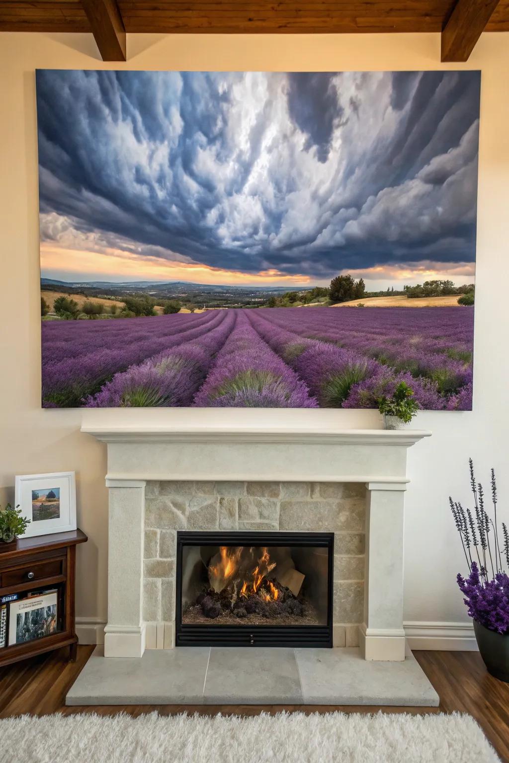 Lavender under a dramatic sky, a stunning focal point for any room.