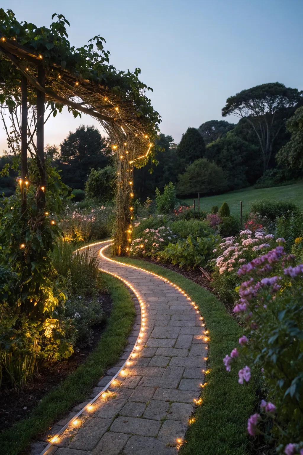 Establish enchanting garden routes showcasing LED lighting.