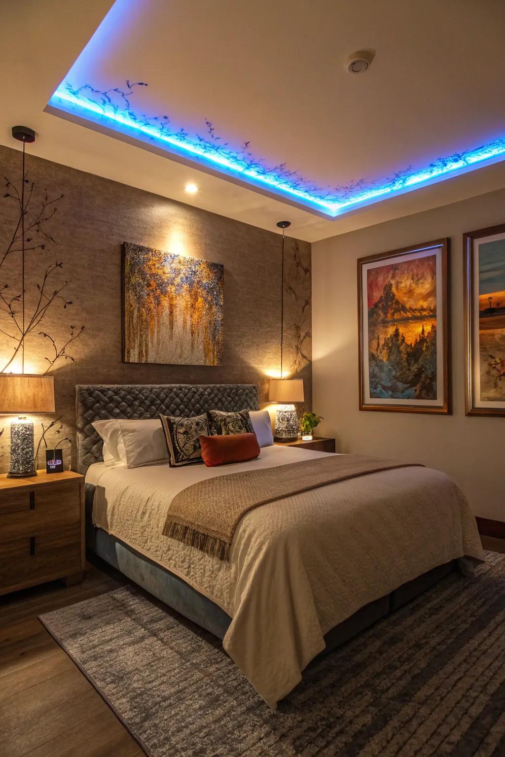An gallery-like effect is created by art illuminated with luminous diodes bars.